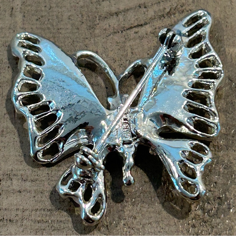 Vintage Butterfly Brooch/Pin Silver Toned With Rhinestone Body Fashion Jewelry - Picture 2 of 6